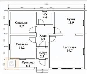 Дом 74м², 1-этажный, участок 6 сот.  