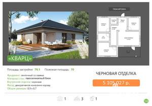 Дом 79м², 1-этажный, участок 6 сот.  
