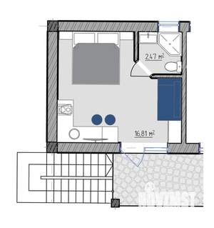 1-к квартира, посуточно, 20м2, 1/2 этаж