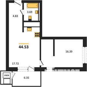 1-к квартира, вторичка, 45м2, 6/13 этаж