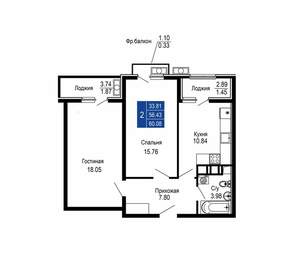 2-к квартира, строящийся дом, 60м2, 5/14 этаж