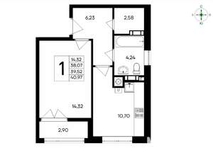 1-к квартира, вторичка, 41м2, 3/8 этаж