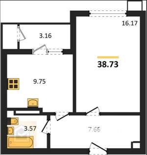 1-к квартира, вторичка, 39м2, 1/8 этаж