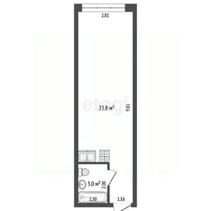 Студия квартира, вторичка, 29м2, 4/6 этаж