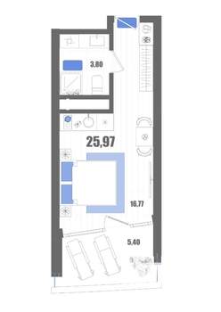 Студия квартира, строящийся дом, 26м2, 15/22 этаж