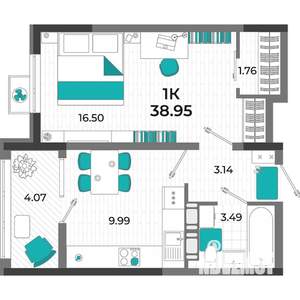 1-к квартира, вторичка, 39м2, 9/13 этаж
