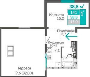 1-к квартира, строящийся дом, 39м2, 8/10 этаж
