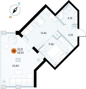 Студия квартира, строящийся дом, 59м2, 2/9 этаж