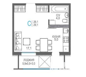 Студия квартира, вторичка, 32м2, 9/9 этаж