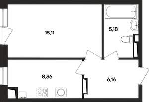 1-к квартира, строящийся дом, 35м2, 4/4 этаж