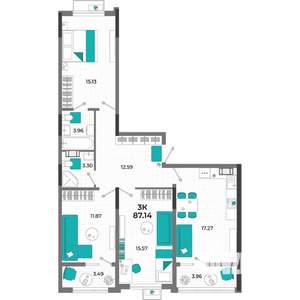 3-к квартира, вторичка, 87м2, 7/13 этаж
