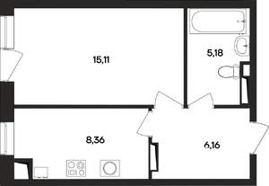 1-к квартира, строящийся дом, 35м2, 4/4 этаж