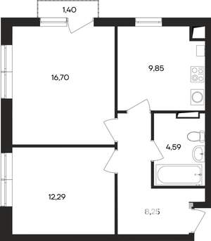 2-к квартира, строящийся дом, 53м2, 2/4 этаж