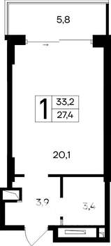 1-к квартира, строящийся дом, 33м2, 2/12 этаж