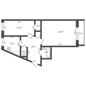 2-к квартира, вторичка, 52м2, 1/5 этаж