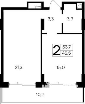 2-к квартира, вторичка, 54м2, 6/12 этаж