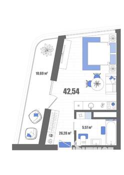 Студия квартира, строящийся дом, 43м2, 16/22 этаж