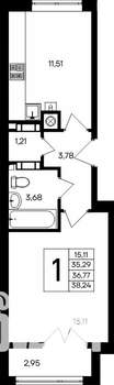 1-к квартира, строящийся дом, 38м2, 1/9 этаж