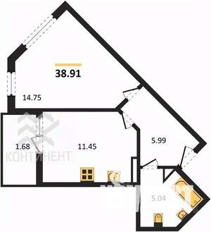 1-к квартира, вторичка, 39м2, 5/13 этаж