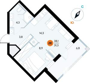 1-к квартира, строящийся дом, 38м2, 4/7 этаж