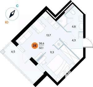 1-к квартира, строящийся дом, 38м2, 5/7 этаж
