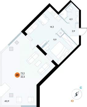 1-к квартира, строящийся дом, 73м2, 1/7 этаж