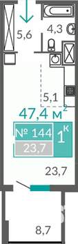 1-к квартира, строящийся дом, 47м2, 9/9 этаж