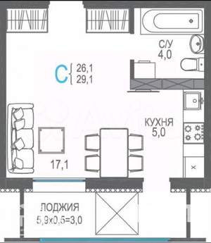 Студия квартира, вторичка, 29м2, 2/8 этаж