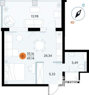 Студия квартира, строящийся дом, 49м2, 5/9 этаж