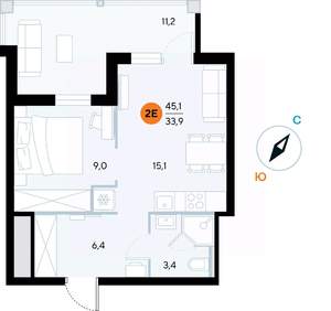 2-к квартира, строящийся дом, 45м2, 4/7 этаж