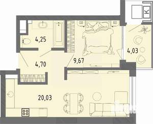 1-к квартира, вторичка, 40м2, 2/16 этаж