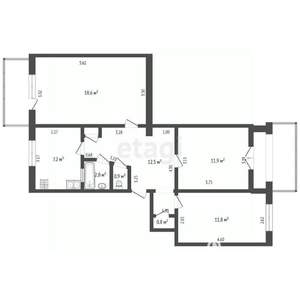 3-к квартира, вторичка, 66м2, 4/5 этаж