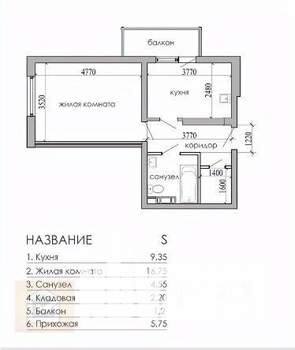 1-к квартира, вторичка, 40м2, 3/12 этаж
