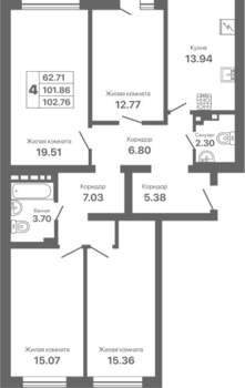 4-к квартира, вторичка, 103м2, 4/8 этаж