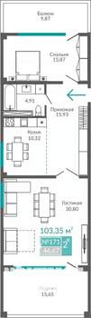 2-к квартира, строящийся дом, 103м2, 2/10 этаж