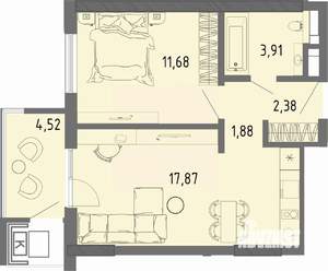 1-к квартира, вторичка, 39м2, 3/16 этаж