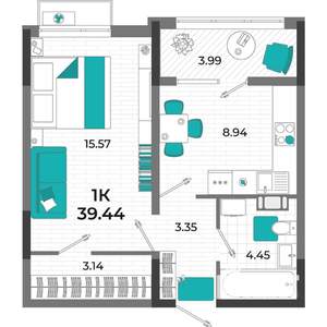 1-к квартира, вторичка, 39м2, 6/13 этаж