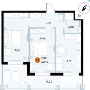 2-к квартира, строящийся дом, 74м2, 5/9 этаж