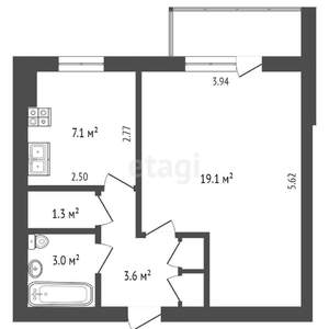 1-к квартира, вторичка, 30м2, 7/9 этаж