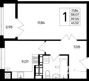 1-к квартира, строящийся дом, 41м2, 5/9 этаж