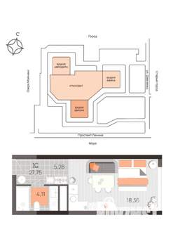 1-к квартира, вторичка, 28м2, 8/22 этаж