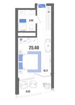 Студия квартира, строящийся дом, 25м2, 18/22 этаж