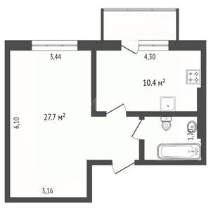 1-к квартира, вторичка, 38м2, 5/9 этаж