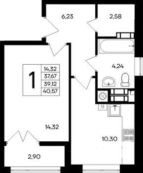1-к квартира, строящийся дом, 41м2, 8/9 этаж