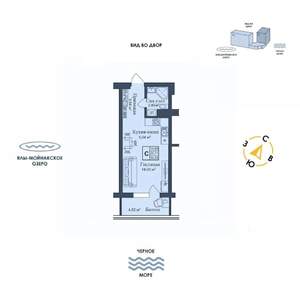 Студия квартира, вторичка, 30м2, 10/12 этаж