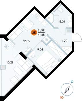 Студия квартира, вторичка, 42м2, 5/9 этаж