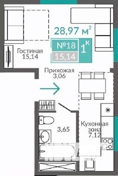 1-к квартира, строящийся дом, 29м2, 3/9 этаж