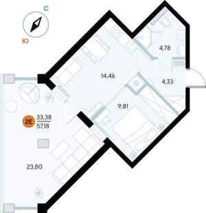 Студия квартира, строящийся дом, 57м2, 2/9 этаж