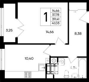 1-к квартира, строящийся дом, 40м2, 1/9 этаж