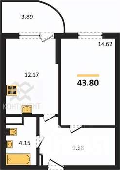 1-к квартира, вторичка, 44м2, 9/12 этаж